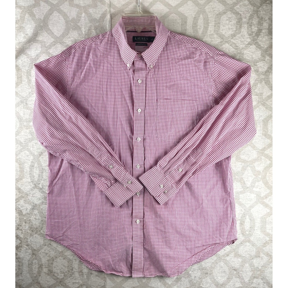Lauren‎ Ralph Lauren Shirt Mens 17 34/35 Pink Gingham Classic Stretch Non Iron